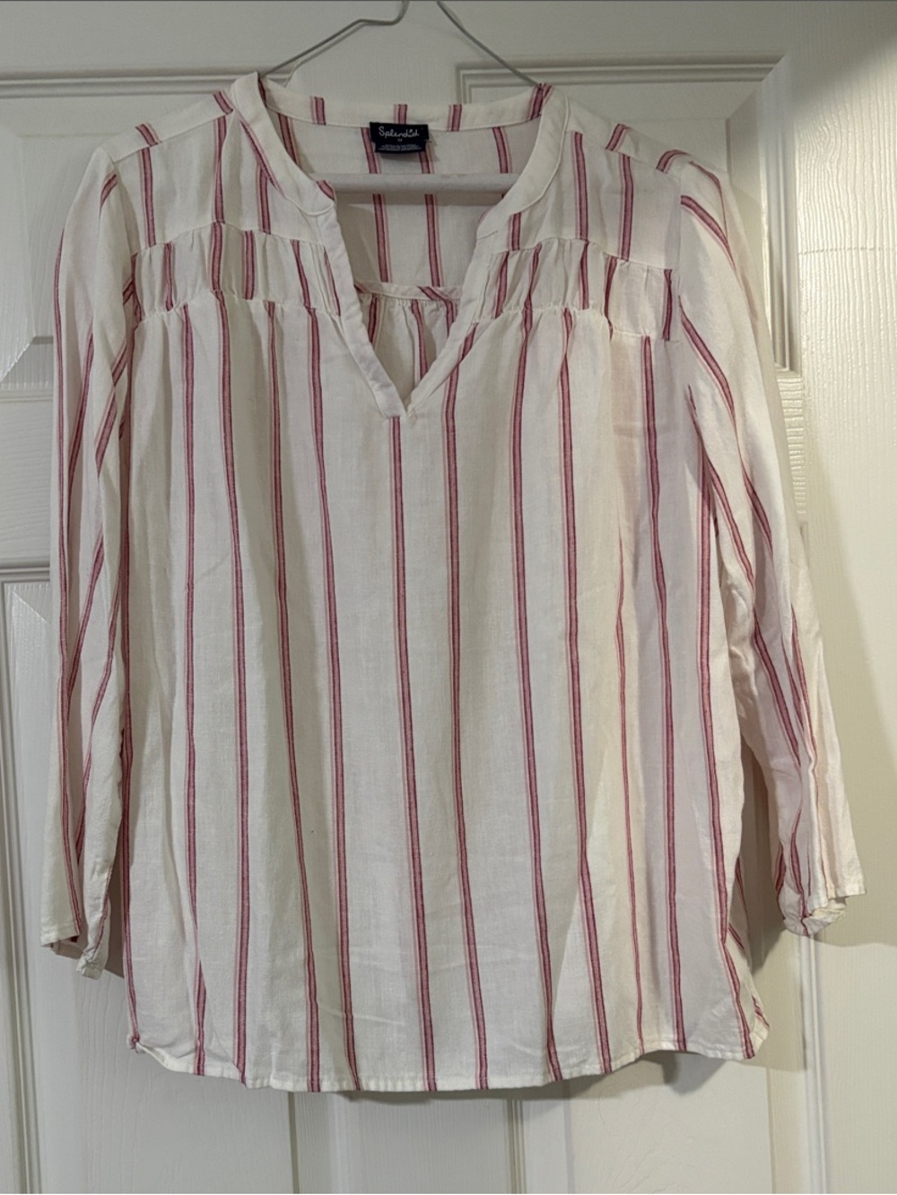 Splendid Cream and Pink Striped V-Neck Tunic medium